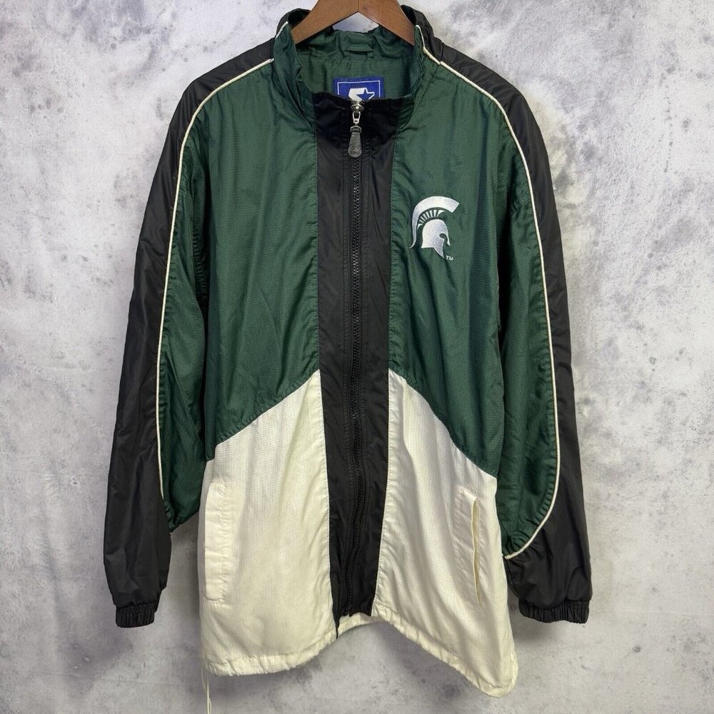 Vintage Michigan State Spartans Windbreaker Starter Jacket Mens XL Green Zip